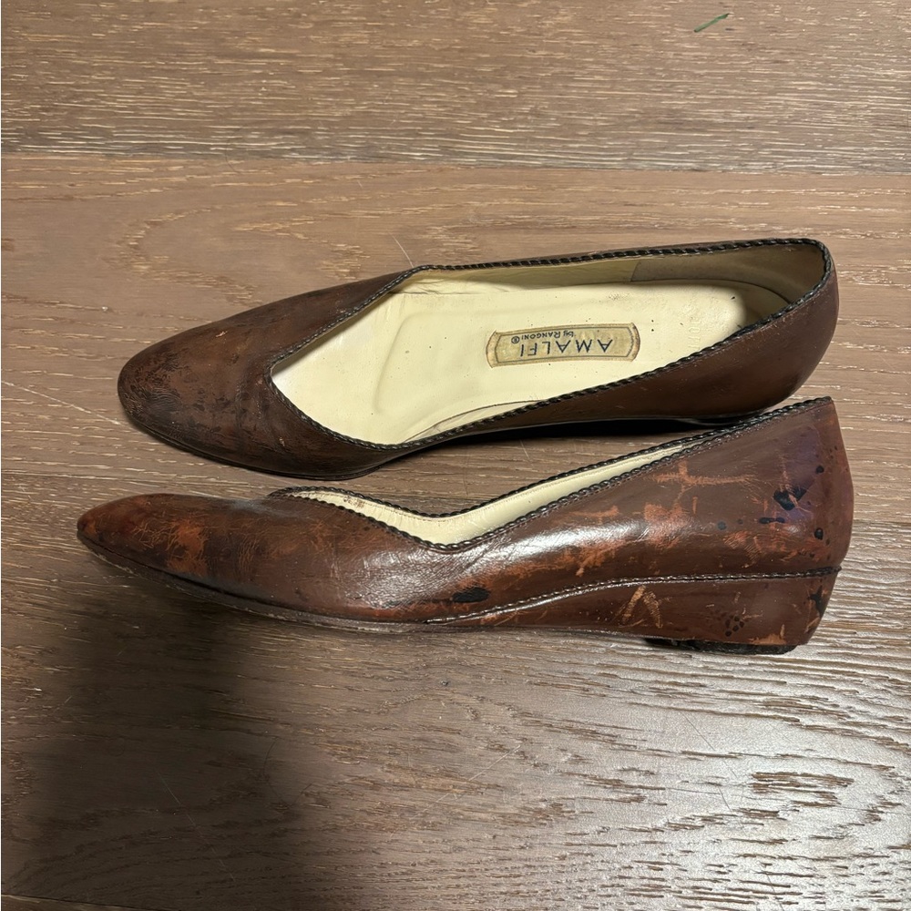 Vintage brown Italian leather Amalfi kitten heels